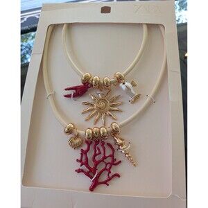 ZARA Necklaces Women 2025 Pack Of 2 Sea Charm Marine Red Cream Gold Coastal NEW